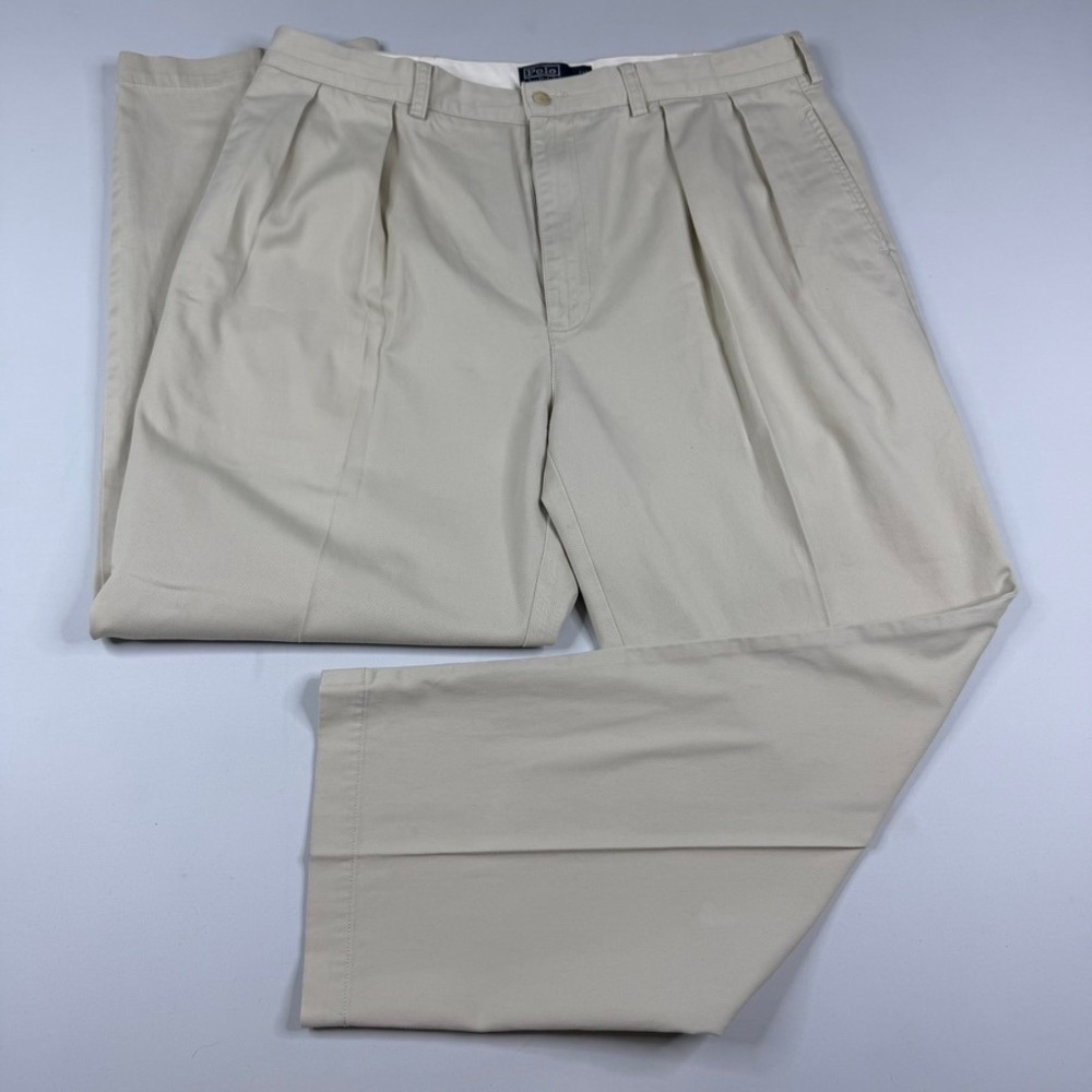 Vintage Polo Ralph Lauren Andrew Pant Mens 38x30 Khaki Pleated Chino Trousers